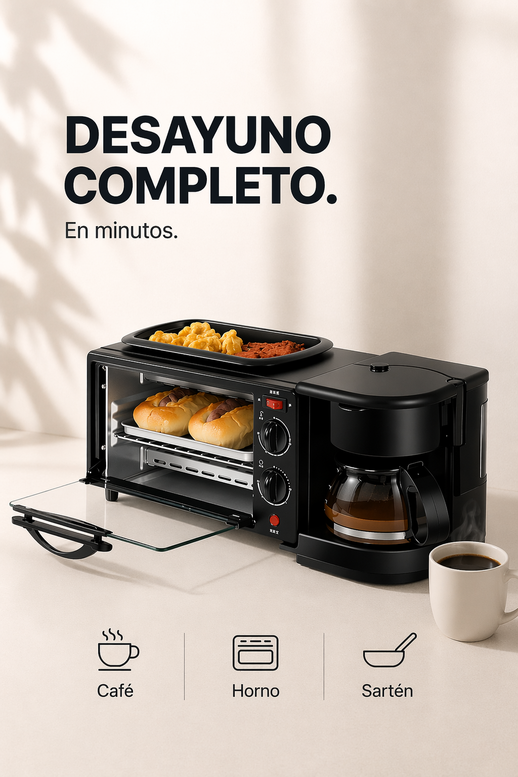 Desayunador 3 en 1 -Todo tu desayuno, listo al mismo tiempo.