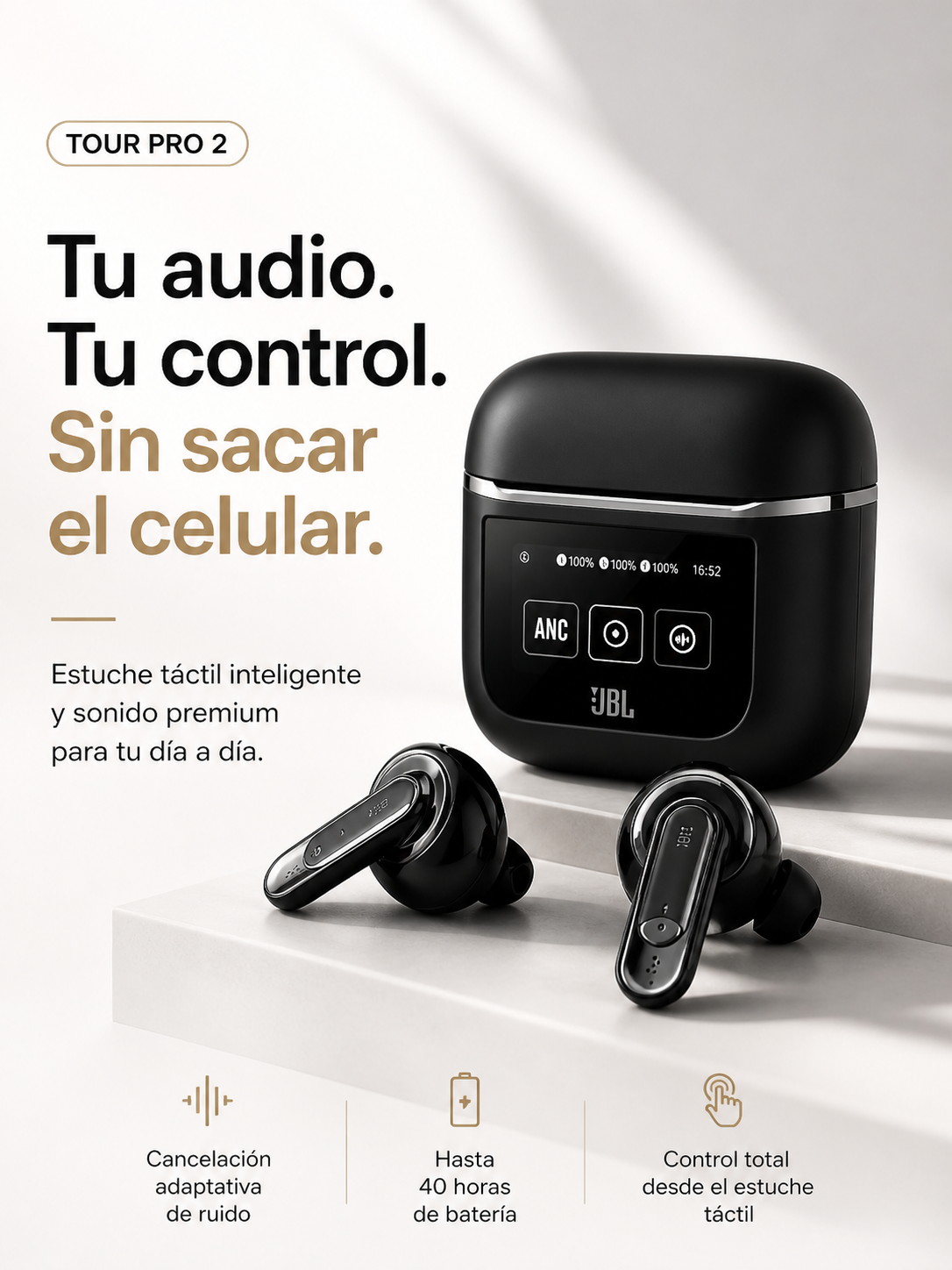 Auriculares  JBL Tour Pro 2 - Escucha todo, Controla todo, Sin sacar tu celular.