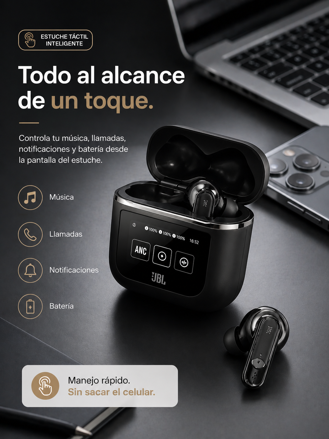 Auriculares  JBL Tour Pro 2 - Escucha todo, Controla todo, Sin sacar tu celular.