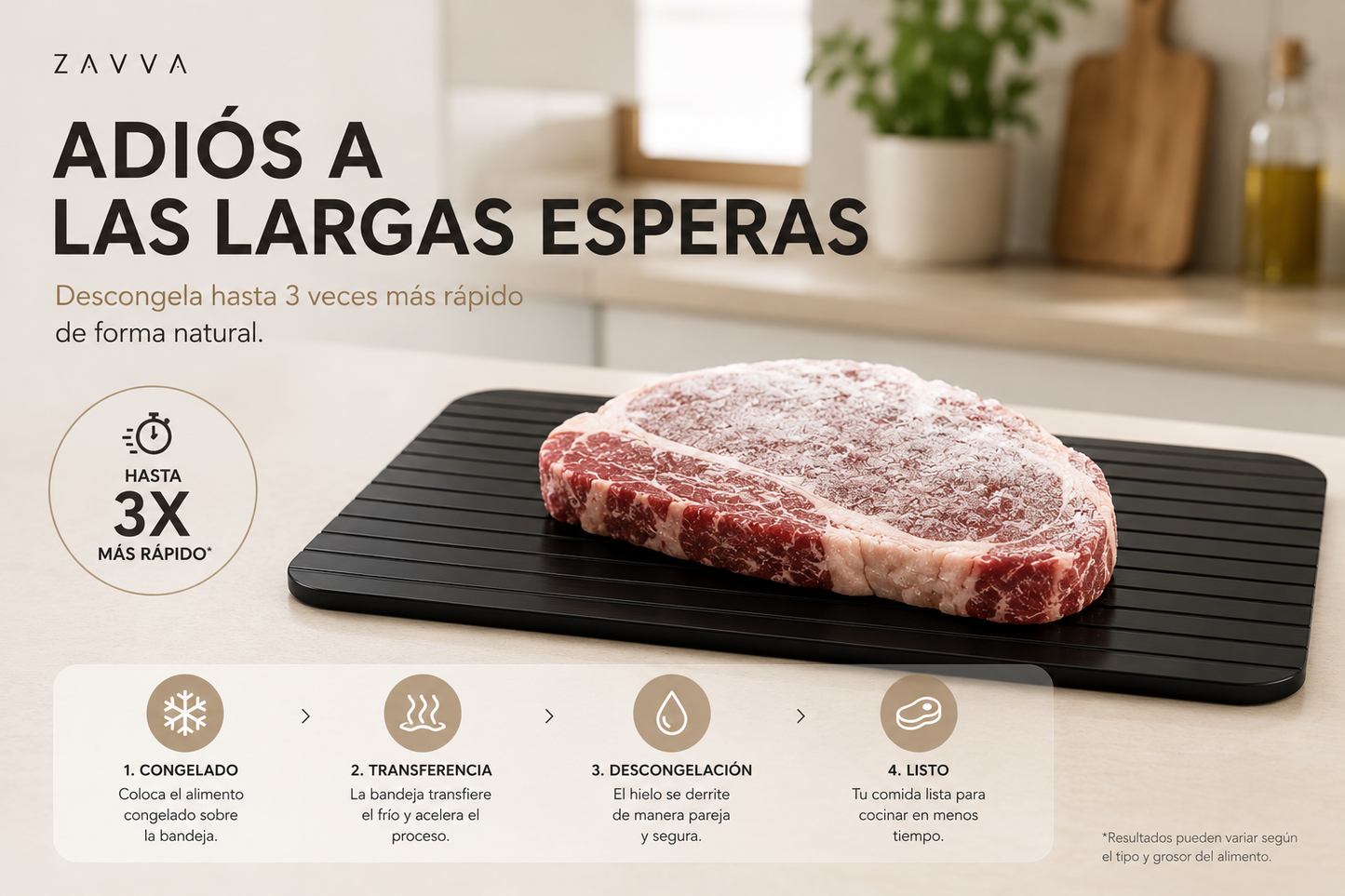 DefrostPro™ - Descongela tus alimentos en menos tiempo, sin microondas ni complicaciones.