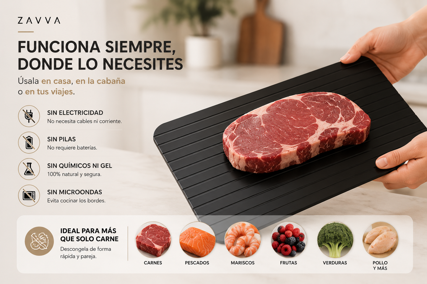 DefrostPro™ - Descongela tus alimentos en menos tiempo, sin microondas ni complicaciones.