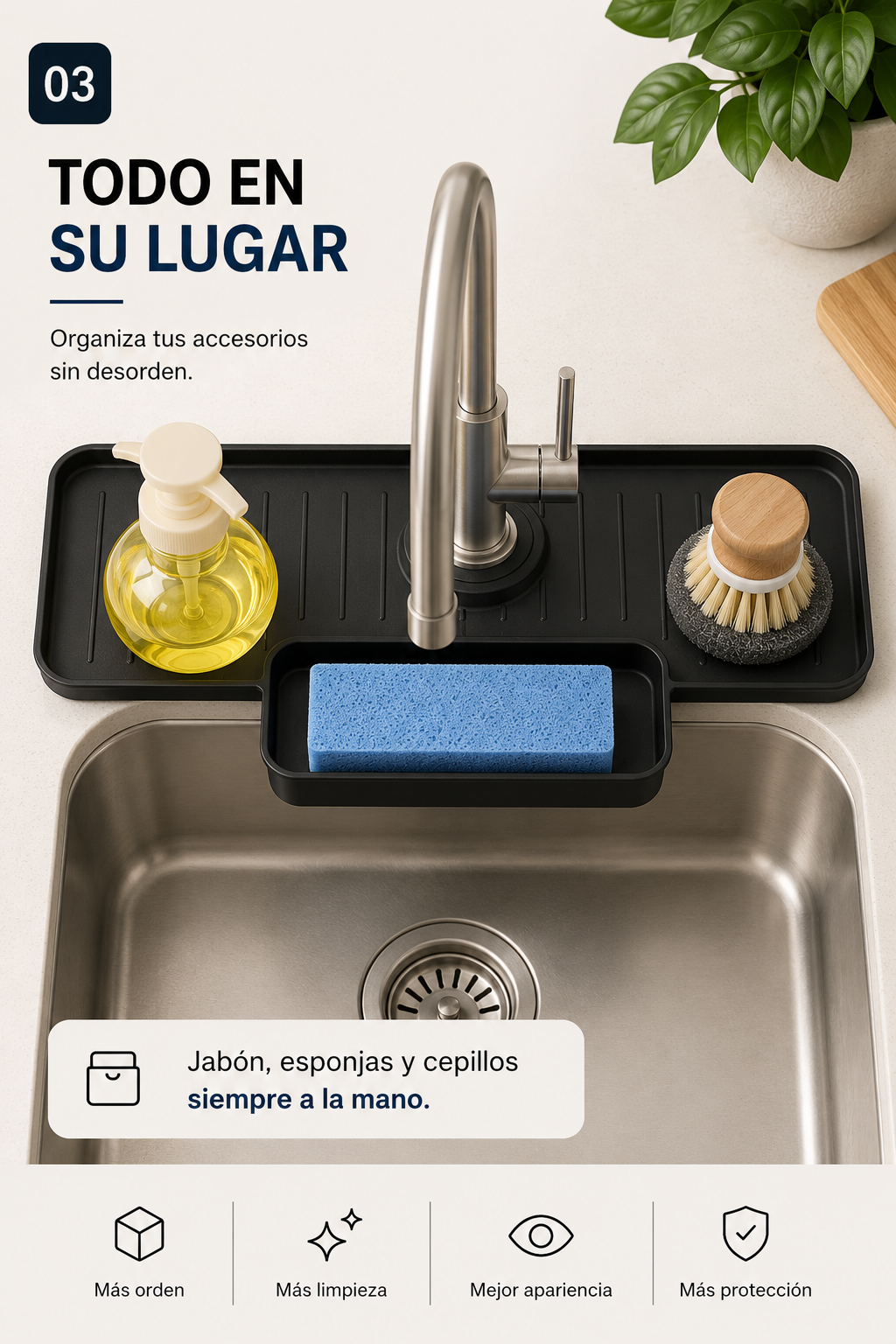TAPETE GRIFO DE COCINA - Convierte tu fregadero en un espacio limpio y organizado