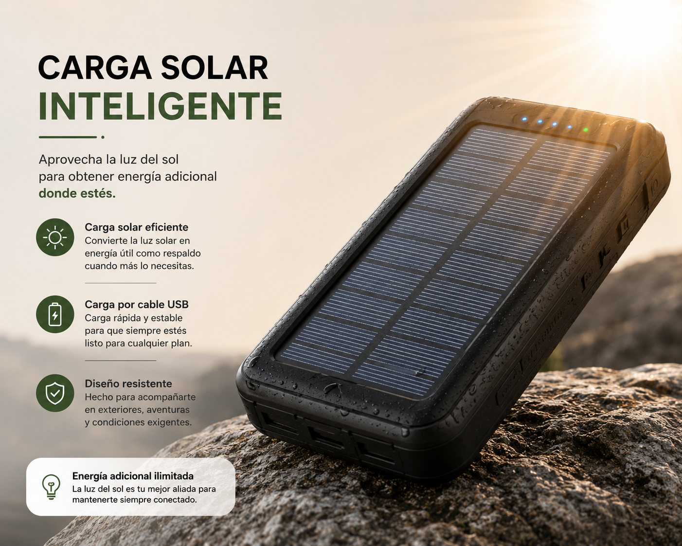 PowerGo Solar - Nunca vuelvas a quedarte sin batería cuando más la necesitas.